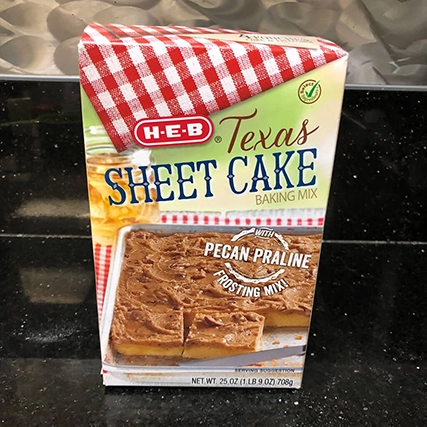 Texas Sheet Cake Baking Mix with Pecan Praline Frosting.